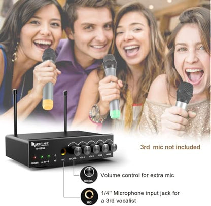 FIFINE K036 UHF Dual Channel Wireless Handheld Microphone System | Easy-to-use Wireless Microphone System for Karaoke Meeting