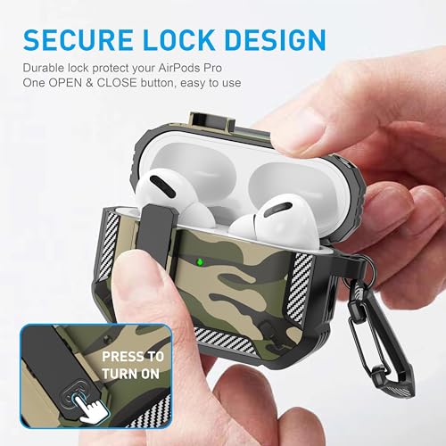 for AirPods Pro 1st/2nd Case with Magnetic Lock, Magsafe Ready, Camo Jungle - color: Camo Jungle, size: AirPods Pro 2 Case 2022