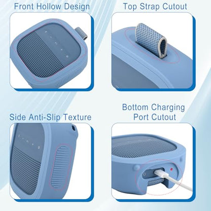 1 Pack Silicone Case for Bose SoundLink Micro 2nd Gen Speaker, Shockproof Protective Skin Cover Sleeve Soft Silicone Cover (Case Only) (Blue) - color: Blue