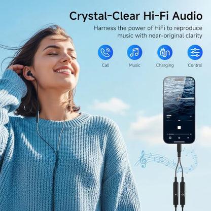 Marsno 𝐔𝐩𝐠𝐫𝐚𝐝𝐞𝐝 USB C Splitter, 2-in-1 USB C Headphone and Charger Adapter with HiFi DAC, PD 60W Fast Charging USB C Aux Dongle Cable for iPhone 17 16 15, iPad, Pixel,Galaxy S25 S24