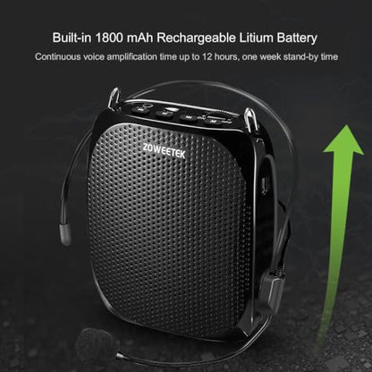ZOWEETEK Portable Rechargeable Mini Voice Amplifier for Teachers - color: Black