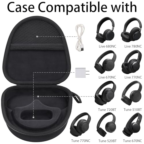 Hard Case for JBL Tune 720BT 520BT 770NC 670NC 510BT, Black | Travel Case Compatible with JBL Live 770NC 780NC 680NC 670NC Headphones. Hard EVA Shell with Soft Velvet Lining. Case Only - color: Black Case