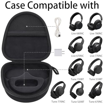 Hard Case for JBL Tune 720BT 520BT 770NC 670NC 510BT, Black | Travel Case Compatible with JBL Live 770NC 780NC 680NC 670NC Headphones. Hard EVA Shell with Soft Velvet Lining. Case Only - color: Black Case