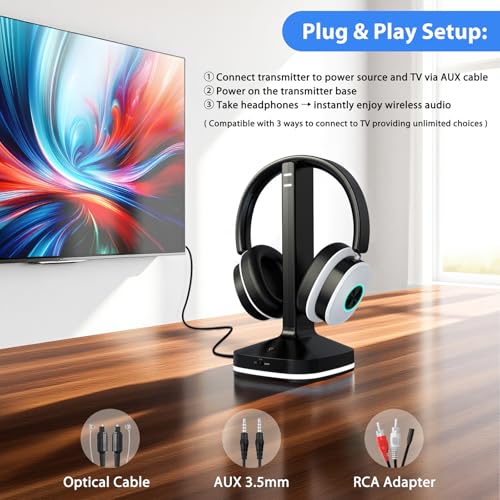 Wireless Headphones for TV Watching, TV Headphones Wireless for Seniors with Transmitter Charging Base, Over Ear Headset with 3 Audio Modes, No Audio Delay Blutooth 5.4, Gifts for Parents, Black&White