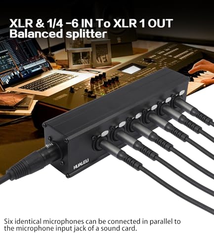 3Pin XLR & 1/4 TRS 6 Female to 1 XLR Male Splitter,6 Way XLR Six-Input and one-Output Parallel Connection Adapter,Four Microphone inputs Converted to one Output,6 in to 1 Out Aduio Splitter - color: XLR 1M TO 6F