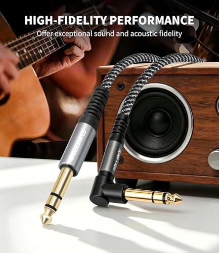 2-Pack 1/4 Inch TRS Instrument Cable,6Ft,6.35mm TRS to 6.35mm TRS Stereo Audio Cable Male to Male Right-Angle-to-Straight for Electric Guitar, Bass, Keyboard,Mixer,Amplifier,Speaker,Equalizer - color: 6Ft
