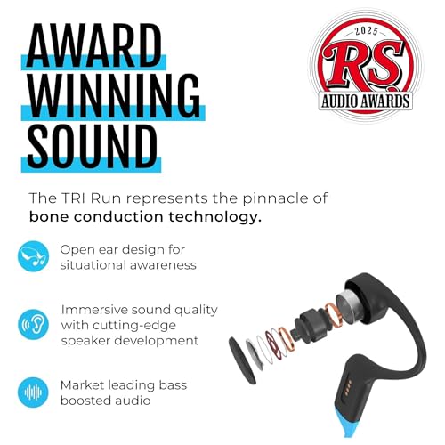 H2O Audio TRI Run Open Ear Bone Conduction Headphones. Sweatproof Multisport Headphones for Running, Cycling, and Paddling. Wireless Wrap Around Sport Earbuds, IPX8 Waterproof, Bluetooth 5.3