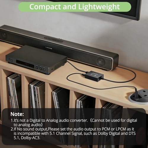 Analog to Digital Audio Converter Plug and Play RCA to Optical ADC Converter, 48KHz PCM Output, with 1.1 M RCA and 1 M Optical One-Piece Cable for Turntable CD Player to Soundbar - color: RCA to Optical Cable