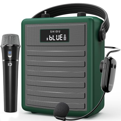 SHIDU 40W Wireless Voice Amplifier for Teachers with Dual Microphones | Powerful Bluetooth Speaker PA System Karaoke Machine, Portable Speaker with Microphone Support BT/USB/TF Card/Aux/Guitar - color: Green