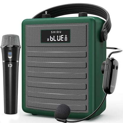SHIDU 40W Wireless Voice Amplifier for Teachers with Dual Microphones | Powerful Bluetooth Speaker PA System Karaoke Machine, Portable Speaker with Microphone Support BT/USB/TF Card/Aux/Guitar - color: Green