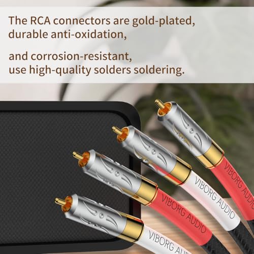 Viborg Audiophile Hi-Fi RCA Cable 6.6FT/2M 5N OFC Dual RCA Male to Male Security Lock Signal Cable for Home Theatre, CD, DVD, Amplifier, Subwoofer (09G801) - size: 6.6 ft, style: 09G801