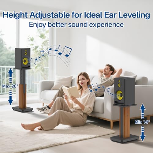 18"-28" Height Adjustable Studio Monitor Stands Pair for Yamaha/Presonus/KRK/JBL/ADAM Audio/Mackie/Edifier Studio Monitors Speaker Stand- Heavy Duty Wood Studio Monitor Floor Stands for Surround Sound