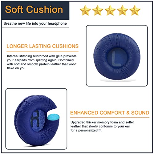 Headphones Replacement Earpads for JBL Tune 600/ T450/ T450BT/ T500BT/ JR300BT/ E35, Ear Pad Replacement Cushions with Protein Leather & Memory Foam - color: Blue