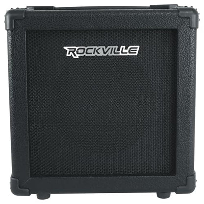Rockville G-Charge 20 Black 20W Guitar Amp Bundle with RMC-XLR Microphone | 10-Hour Rechargeable Battery, 6.5" Speaker, Spring Reverb, Bluetooth, 1/4" Guitar/Mic Inputs, 2 Mic Cables, 2-Items