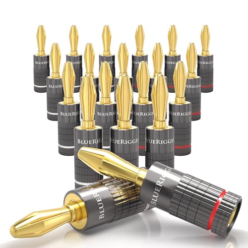 BlueRigger Banana Plugs 10 Pairs / 20 pcs (Closed Dual Screw) - 20 Pack Gold Plated Speaker Plugs Connector for Speaker Wire, Amplifier, Receiver, Banana Wall Plate, Home Theater - size: 10 Pairs