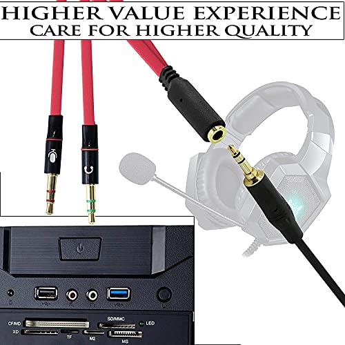 SaiTech IT 3.5mm Female to Dual Male Headphone Splitter, Mic Audio, Red | .5mm Female to 2 Dual Male Headphone Microphone Y Splitter Cable Mic Audio Stereo Jack Earphones - size: 2 Pk Red 2M 1F