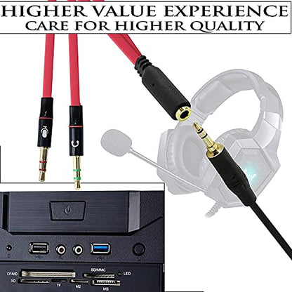 SaiTech IT 3.5mm Female to Dual Male Headphone Splitter, Mic Audio, Red | .5mm Female to 2 Dual Male Headphone Microphone Y Splitter Cable Mic Audio Stereo Jack Earphones - size: 2 Pk Red 2M 1F