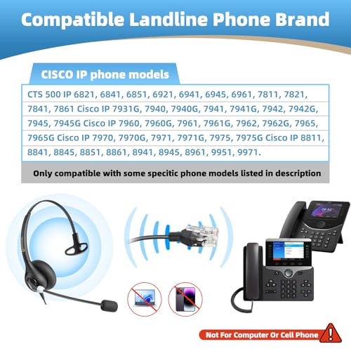 Arama Telephone Headset for Cisco Office Phones, Wired RJ9 Headset, 600C