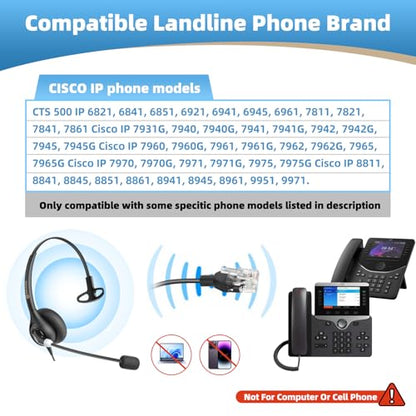 Arama Telephone Headset for Cisco Office Phones, Wired RJ9 Headset, 600C