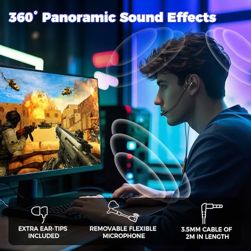 BlueFire Wired Gaming Earbuds with Microphone, HiFi Deep Bass in-Ear Headphones, Noise Cancelling Earphones with Volume Control, Compatible with PC, Phone, in Ear Earbuds for Gaming, Sports and Music