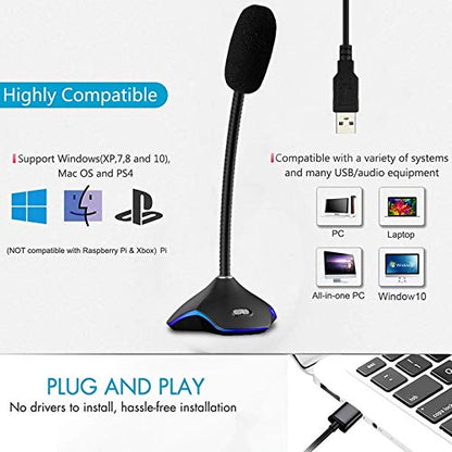 Microphone with LED Light for PC Computer Laptop Notebook Desktop Gaming Chatting Noise Reduction