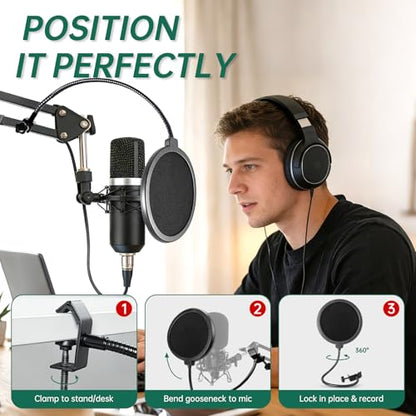 Foam & Dual-Layer Mesh Pop Filters Combo for Audio-Technica AT-2020 AT-2035 AT-2040 AT-2050 ATR2500 ATR2500X AT-4040 Microphones