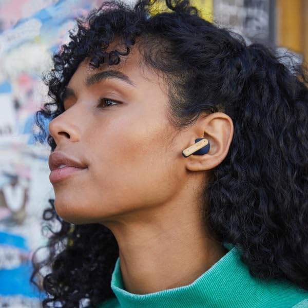 House of Marley Little Bird True Wireless Earbuds, Touch Controls, Built-in Mic, 24 Hours Playtime with Case, USB-C Quick Charge, Sustainable Materials, Movie and Gaming Mode (Blue) - color: Blue