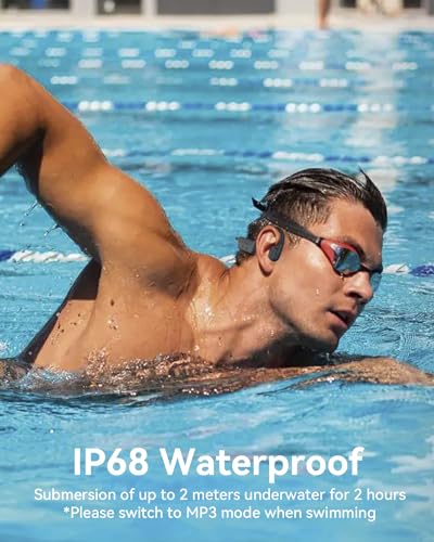 MONODEAL Swimming Headphones-IP68 Waterproof Headphones | Open Ear Bluetooth Waterproof Earbuds with 32GB Memory Card, IP68 Waterproof Headphones for Swimming,Running