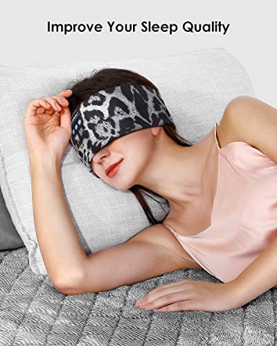 LC-dolida Sleep Headphones Headband Bluetooth 5.4, Sports Headband Earphones Wireless with Speaker Microphone USB C for Women Sleeping Gift Workout Jogging Yoga Insomnia Travel Meditation - color: Leopard