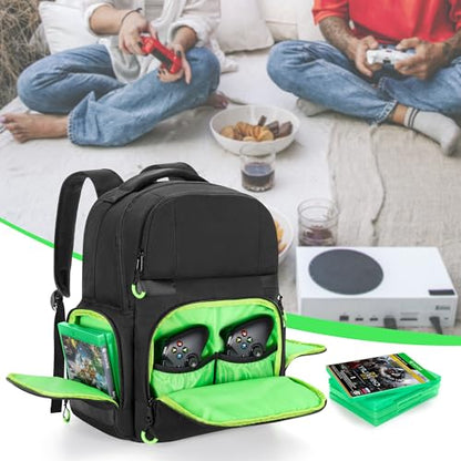PGmoon Carry Backpack Compatible with Xbox Series X/S Console | Carrying Case with Separate Storage Room for Console, Headset, Controllers, Multiple Pockets for Gaming Accessories