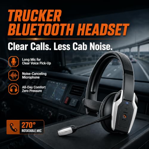 Trucker Bluetooth Headset, Bluetooth 6.0 Wireless Headset with ENC Noise Cancelling Mic, 58H Play Time, Hands-Free Headset for Truck Drivers, Office Calls & Driving-Silver - color: Silver