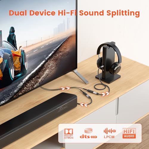 VANAUX 1x2 Digital Audio Splitter, Fiber Optic Digital Audio Cable, Toslink S/PDIF 1 Male Input 2 Female Output Support LPCM2.0, Dolby Digital, DTS 5.1 (1ft/0.3m) - size: 1ft/0.3m