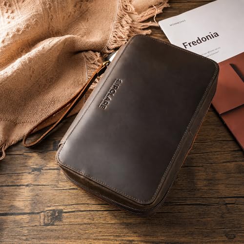 Polare Full Grain Leather Cable Organizer Travel Case Double Layers Electronics Accessories Carry Bag with YKK Zippers All-in-One Tech Storage Pouch for Cords, Power Bank, USB, Charger