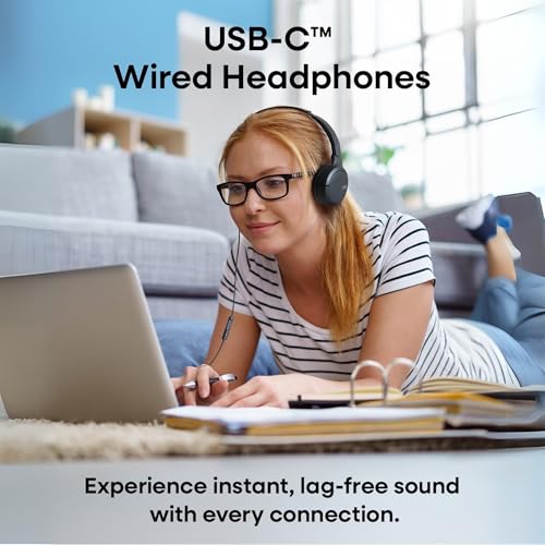 JVC USB-C Wired On-Ear Headphones with Mic – Comfortable All-Day Wear, Clear Calls, Rich Sound – Foldable & Lightweight – Tangle-Free Single-Sided Cable – Great for Gaming & Work from Home - color: Black
