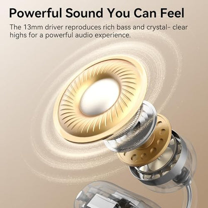 Open Ear Clip on Earbuds Bluetooth Headphones Wireless Ear Buds | Bluetooth 5.4 LED Digital Display IPX5 Waterproof HiFi Stereo 36H Playtime Comfortable Lightweight - color: Black