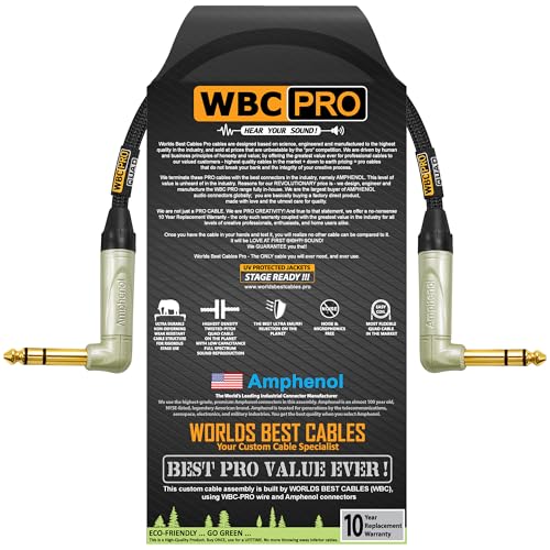 1 Foot - WBC-PRO-Quad Ultra-Silent Ultra-Flexible Balanced Star-Quad Cable with Amphenol QS3R-AU ¼ Inch (6.35mm) Gold Right-Angled TRS Stereo Phone Plugs & Black Tweed Jacket - size: 1 FT, style: 1 Cable