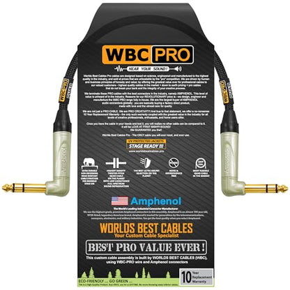 2 Foot - WBC-PRO-Quad Ultra-Silent Ultra-Flexible Balanced Star-Quad Cable with Amphenol QS3R-AU ¼ Inch (6.35mm) Gold Right-Angled TRS Stereo Phone Plugs & Black Tweed Jacket - size: 2 FT, style: 1 Cable