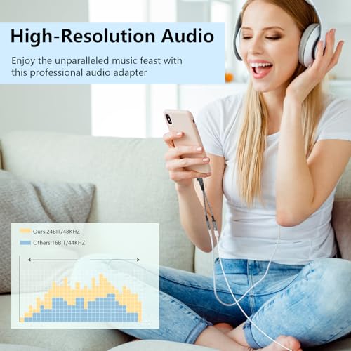 2-in-2 Lightning & USB C to 3.5mm Aux Audio Jack Headphone+Type-C Charge Cable Splitter，Earphone Converter Adapter for Music+Charge+HiFi for iPhone14 13 12,iPad,Samsung【Apple MFi Certified】-Black