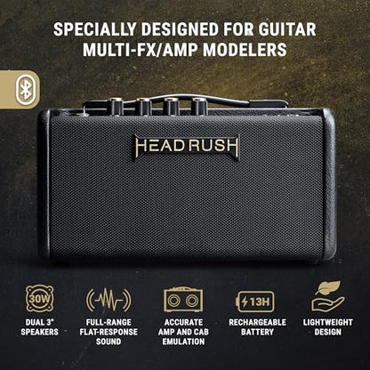HeadRush FRFR-GO 30W Portable Electric Guitar Amplifier for Modellers | Portable Full-Range Flat-Response Speaker with Bluetooth, Rechargeable Battery for Multi-FX and Amp Modeling Pedals - size: 3-inch