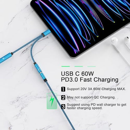 Pixel 10a 9 USB C to 3.5mm Headphone Charger Adapter for Google Pixel 10Pro | 9 Pro XL 8 7,Samsung Galaxy S26Ultra S25FE A16 A54 S24,iPhone 17e 16,2in1 Type C to Aux Audio Jack Fast Charging Dongle Cable