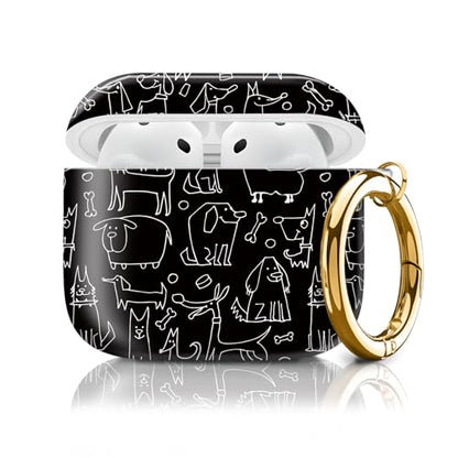 Cute Case Cover Compatible with AirPods 4th Generation 2024, Shockproof for Women & Girls with Cute Golden Round Buckle – Protective, Anti-Drop Design(Cute Dog Black) - color: Cute Dog Black