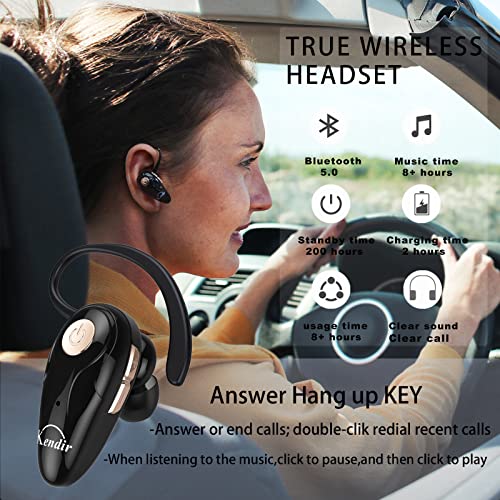 Kendir Bluetooth Headset, V5.0 Ultralight Wireless Headphone Cell Phone Earpiece with Mic Headsetcase,Volume Control, Handsfree Earbud,Compatible with Android/iPhone/Smartphones/Laptop - color: Black