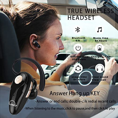 Kendir Bluetooth Headset, V5.0 Ultralight Wireless Headphone Cell Phone Earpiece with Mic Headsetcase,Volume Control, Handsfree Earbud,Compatible with Android/iPhone/Smartphones/Laptop - color: Black