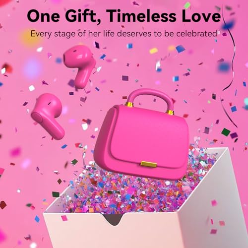 ANCwear Wireless Earbuds with Mini Handbag Case, 22H Playtime, Hot Pink | Bluetooth 5.3, 13mm drivers, touch controls and DIY stickers for music, calls, travel, everyday wear and gifting - color: Rose Pearl