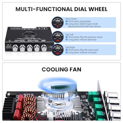 ZK-HT21 Bluetooth Amplifier Board 160W×2+220W Subwoofer 2.1 Channel | Audio Amplifier Bluetooth Module with Treble and Bass Control,AUX/Bluetooth/USB Inputs for Passive Speakers
