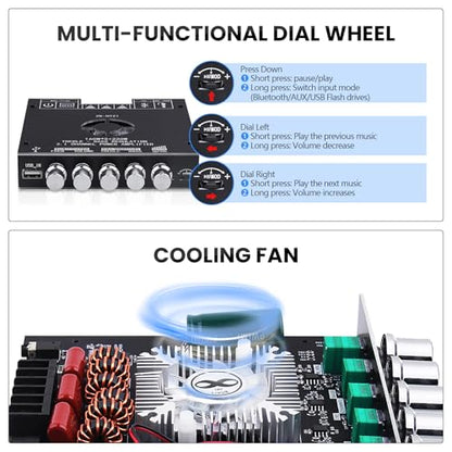 ZK-HT21 Bluetooth Amplifier Board 160W×2+220W Subwoofer 2.1 Channel | Audio Amplifier Bluetooth Module with Treble and Bass Control,AUX/Bluetooth/USB Inputs for Passive Speakers