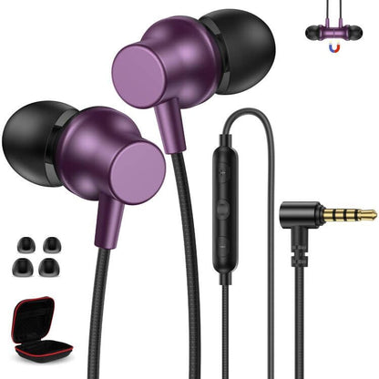 3.5mm Wired Headphones for Laptop School Kids Earbuds with Case Mic - color: Purple