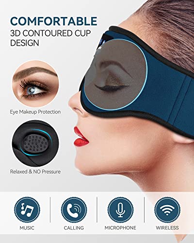 MUSICOZY 3D Sleep Headphones Bluetooth 5.4 Sleep Mask with HD Speakers | Soft Velvet Cotton Fabric, Blackout Design, Side Sleeper Comfort, Washable Style, 14 Hours Playtime, Travel Meditation Gifts - color: Indigo Blue