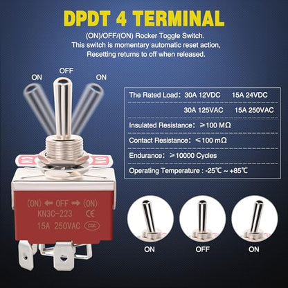 Nilight 2PCS Reverse Polarity Toggle Switch 12V 30A DPDT W/ 14AWG Wire - color: 2PCS Momentary (on)-off-(On)