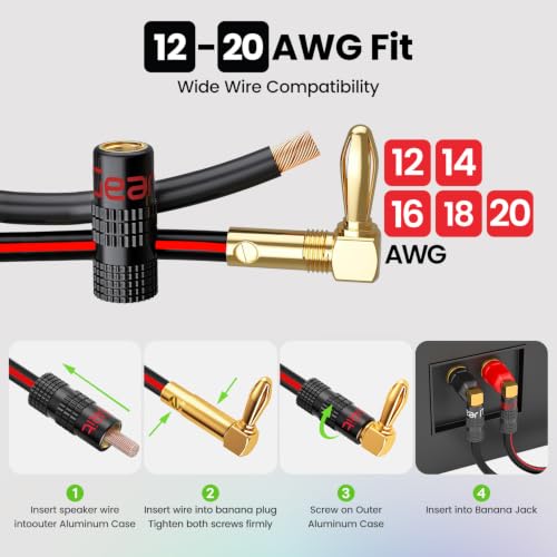 GEARit Right Angle Banana Plugs, 6 Pairs, 24K Gold-Plated, 14-20 AWG - color: Black and Red, size: Banana Plugs (90 Degree Right Angle - Flex Pin)